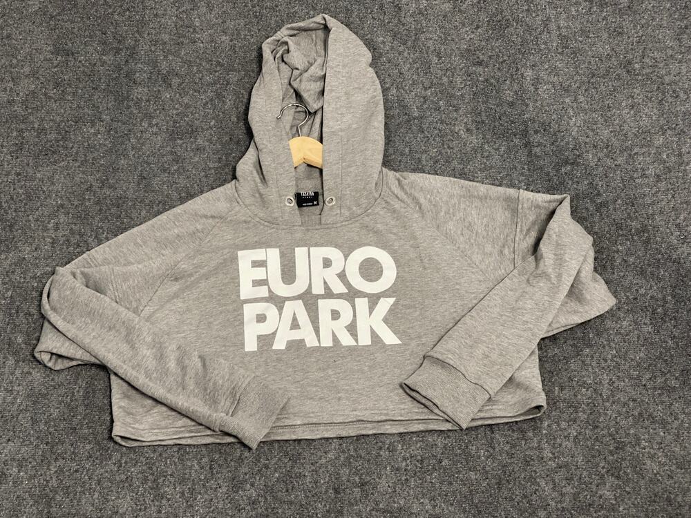 Euro Park Hoodie Womens Large Crop Oversized Sweatshirt Gray Pullover N4
